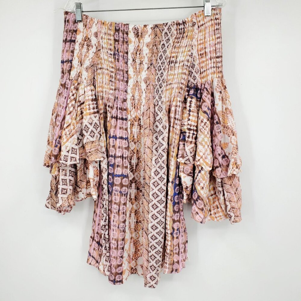 Illa Illa Off The‎ Shoulder Boho Smocked Top Wide Sleeve Prairie Romper Small